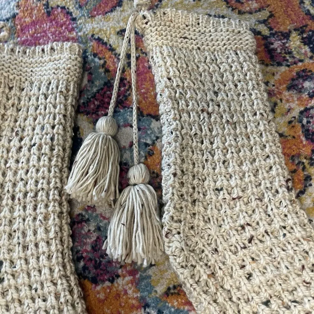Hearth & Hand Magnolia Beige Colorful Specks Knitted Stocking Tassels Christmas